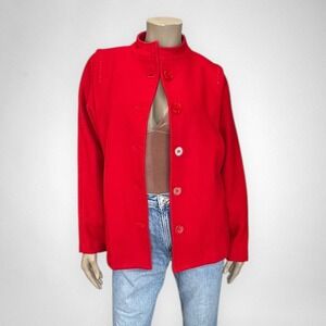 Vintage SAKOWITZ Red Wool Collarless‎ Jacket S